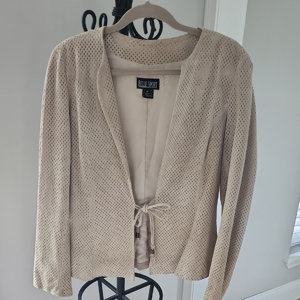 Cream Lightweight Suede Leather Suit Jacket